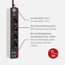 Emdeco Ecolor Çoklu Priz, 4'lü USB Şarj Soketli (2 x USB Şarj Cihazı, Şalter ve 1,5 M Kablo) Beyaz/siyah