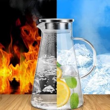 Uray Home Borosilikat Cam Sürahi | Süzgeçli Paslanmaz Çelik Kapaklı, Dayanıklı Soğuk & Içecek Servis Sürahisi (1800 Ml) | Detoks Içecek Sürahisi Soğuk ve Içecekler Için