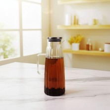 Uray Home Metal Kapaklı Borosilikat Cam Yağdanlık ve Sürahi | 1000ML (11X26CM) Çok Amaçlı Içecek ve Sıvı Gıda Saklama