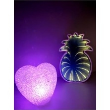 Emdeco Işık KASABASI(164) Ayna Yansımalı Sarı Ananas ve Rcb Damla Silikon Kalp LED Gece Lambası Sarı