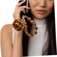 Uray Home Peluş Ponpon Telefon ve Çanta Bilekliği – Gri Leopar ve Düz Leopar Renkli Yumuşak Kürklü Anahtarlık, Telefon Askısı ve Şık Boncuklu Kadın Aksesuarı