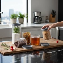 Emdeco 3'lü Sızdırmaz Vakum Kapaklı Saklama Kabı Seti, Akrilik Vakum Kapaklı Saklama Kabı Seti 3 Boy