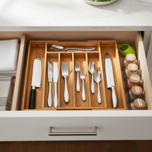 Uray Home 7 Bölmeli Bambu Kaşıklık – Antibakteriyel Çekmece Içi Düzenleyici Organizer | Doğal Ahşap, Şık ve Dayanıklı Tasarım