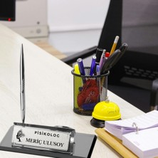 Hediye Vakti Kişiye Özel Psikolog Masa Üstü Isimlik - Saatli ve Kalemli Lüks Kristal Ofis Hediyesi