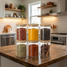 Emdeco Ahşap Kapaklı 6x8 cm Cam Kavanoz Seti | Hava Geçirmez Bambu Kapaklı Baharatlık | Mutfak Düzenleyici Erzak Saklama Kabı | Silindir Şeffaf Saklama Kutusu