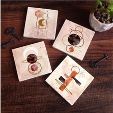 Uray Home Minimalist Soyut Taş Bardak Altlığı Seti - 4 Parça - Dekoratif, Rustik Mutfak Aksesuarı, 10X10 Cm, Kaydırmaz Tabanlı, Şık ve Dayanıklı SC125