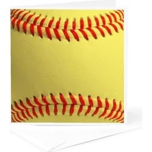 Uray Home Softball Yakın Çekim Fotoğraf Baskısı - Spor Hayranları Için Sarı ve Kırmızı Yumuşak Top - Tebrik Kartları, 15,24 x 15,24 Cm, 12'li Set (GC_120271_2)