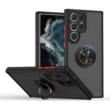 Uray Home Galaxy S22 Ultra ile Uyumlu Kılıf Thunder Hux Yüzüklü Kapak Şık ve Dekoratif Model Stand Olabilen 360° Dönebilen Yüzük Aparatı ve Kamera Korumalı Yükseltilmiş Thunder Hux Kapak