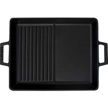Uray Home Metal Döküm Izgara Tava, Metal Kulplu, 26X32CM, Siyah