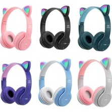 Uray Home Kedi Kulaklı Renkli Bluetooth Hd Ses Kaliteli Dahili Mikrofonlu Hafıza Kart Girişli 5.0 Wireless 6 Ayrı Renk Bluetooth Kulaklık (Turquaz Mavisi)