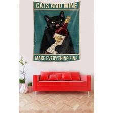 Uray Home Pelangi Şarapçı Sevimli Kedili Kediler Iyileştirir Leke Tutmaz Kumaş Duvar Örtüsü Duvar Halısı Tapestry, Siyah-Yeşil 70 x 100, 76874277010005