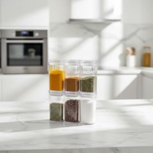 Uray Home 6'lı Akrilik Vakum Kapaklı Baharatlık Seti, 300ML Sızdırmaz Contalı ve Etiket Hediyeli Erzak Saklama Kabı, Kırılmaya Dayanıklı Şeffaf Mutfak Düzenleyici