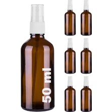 Uray Home Afracam 50 ml Beyaz Spreyli Amber Cam Şişe 50 cc Sızdırmaz Kapaklı Fısfıs Kahverengi Cam Şişe 6 Adet