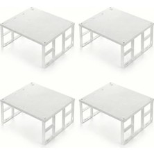 Uray Home 4'lü Dolap Içi Düzenleyici Raf - Mutfak Dolabı ve Tezgah Üstü Raf Yükseltici - Tabak, Bardak ve Baharat Organizeri - Beyaz