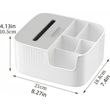 Emdeco Makyaj ve Kozmetik Düzenleme Kutusu Organizer Kutusu Banyo Yüz Serumu Masa Düzenleyici Saklama 5+1 Bölmeli Peçetelikli Modern Tasarım Makyaj ve Masa Toplama Kutusu (Gri Beyaz)
