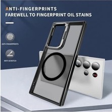 Uray Home Için Kılıf Kamera Korumalı Şarj Özellikli Mat Şeffaf Renkli Standlı Kılıf (Lens Hediyeli) (Siyah, S23 Ultra)