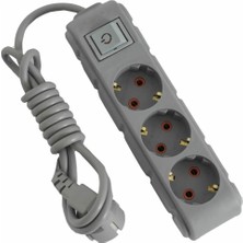 Uray Home Ufo 3lü Anahtarlı Grup Priz 3 Metre 16A 250V, Üçlü Topraklı Uzatma Kablosu 3 Metre (Gri)