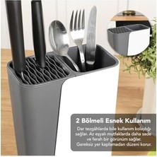 Uray Home Ayarlanabilir Sürgülü Kaşıklık Bıçaklık Organizer,2-3 Bölmeli Tezgah Üstü Stand (Gri)
