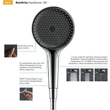 Emdeco Rainfinity Rain 12,7 cm Modern El Duş Başlığı 3 Püskürtme Toz Yağmuru, Yoğun Toz Yağmur, Krom Monorain 26864001