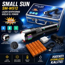 farissu 60W 6000 Lümen Şarjlı El Feneri - 2 Km Menzilli, 19200 Mah Dev Pil Kapasitesi, Zoom Özellikli Lazer Odaklı