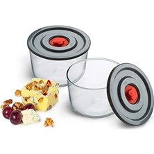 Uray Home Yuvarlak 2’li Borosilikat Cam Saklama Kabı Seti, 0.35 L x 2, 116×76 Mm, Sızdırmaz Kapak, Mikrodalga-Fırın-Buzdolabı-Bulaşık Makinesi Uyumlu