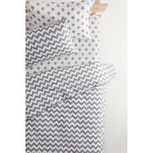 Emdeco Zigzag Desenli Lastikli Çarşaflı Pamuklu Tek Kişilik Nevresim Takımı - Gri FVORANM1330
