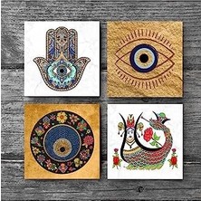 Uray Home Nazar, Şahmeran, Fatma Ana Eli  Taş Bardak Altlığı Seti - 4 Parça - Dekoratif, Rustik Mutfak Aksesuarı, 10X10 Cm, Kaydırmaz Tabanlı, Şık ve Dayanıklı SC510