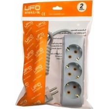 Emdeco Ufo 3lü 2 Metre Topraklı Grup Priz, 16A 250V, Üçlü Uzatma Kablosu Gri Renk