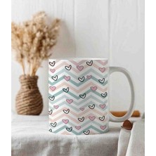 Weiler Riger Renkli Zikzak Desenli ve Kalp Figürlü Premium 330ML WR-KL101 - Hediye Porselen Kupa Bardak