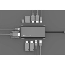 Uray Home USB C Hub 11 In 1 Çoklayıcı Çift HDMI 4K VGA Ethernet 100W Pd Şarj USB 3.0 5gbps Sd Tf Kart Okuyucu  Windows Laptop Tablet Uyumlu Gri