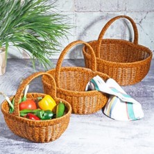 Emdeco Kosova Wicker 3'lü Kulplu Hasır Sepet Seti