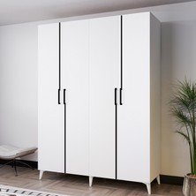 Azzuri Furniture Mezzo 140 cm 4 Kapaklı Genç Odası Dolabı-Gardırop-Dolap Beyaz AZR140901