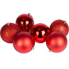 Emdeco Yılbaşı Topu Simli Mat Parlak 6'lı Set Kırmızı 10 Cm.