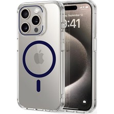 Emdeco iphone 15 Pro Max Için Serisi ile Uyumlu Kesinlikle Sararmayan Ultra Şeffaf Kristal Berraklığında Akrilik Sert Kılıf Metal Tuşlar ve Güçlü Manyetik Kılıf (Mavi)