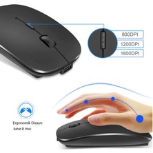 Emdeco Bluetooth & Şarjlı Sessiz Tuşlu Kablosuz Mouse Ergonomik Siyah Şarj Edilebilir Mouse