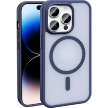 Emdeco 14 Pro Uyumlu Magsafe Destekli Kılıf – Şeffaf Mat Silikon, Şok Emici, Kamera Korumalı Arka Kapak - Mavi