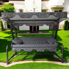 Kapella Lüks 3 Kişilik Bahçe Salıncağı Lüks Kumaşlı Gri Örümcek Desen 3 Kişilik Salıncak Buyuk Salıncak