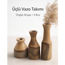Maison Linden El Yapımı Ceviz Ağacı Dekoratif Vazo Seti – Doğal Kabuklu Rustic Bohem Ahşap Vazo (3’lü Set)