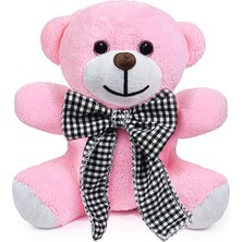 MiraLive Pelüş Piti Kareli Pelüş Ayı,siyah Beyaz Fiyonklu Ayıcık,sevimli Fiyonklu Ayıck,papyonlu Ayıcık,doldurulabilir Oyuncak,ofis Hediyesi (Pembe)