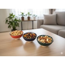 Emdeco Kabartma Desenli Seramik Çerezlik Kase Seti – 3’lü Renkli Dekoratif Tr Iznik Motifli Meze ve Sunum Kaseleri – Sofra Sunum Aksesuarları