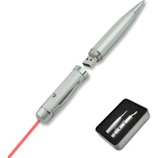 Emdeco Kl-1 Sunum Kalemi 16 GB USB Bellek Özellikli Metal Kutulu Kırmızı Lazerli, LED Işıklı Pointer Kalemi Işaretçi Sunum Kalemi Metal Tükenmez Kalem