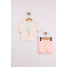 Joy Kids Kız Bebek Dondurma Baskılı Oversize Takım %100 Pamuk (6-24AY) (Ekru-Pembe)