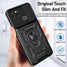 Emdeco Realme C21Y Kılıf Lens Sürgülü Yüzüklü Tank Silikon Pars