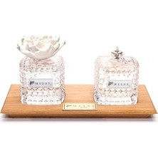 Emdeco Masif Ahşap Tepsili Kristal Şişe Yasemin Sandal Oda Kokusu ve Kandil Seti