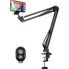 Emdeco Smayling 360° Ayarlanabilir Masaüstü Üst Çekim Telefon Standı – Süspansiyon Kollu Kol – Canlı Yayın, Yemek Çekimi, Üstten Çekim, Youtuber & Yayıncı Için – Bluetooth Kumandalı