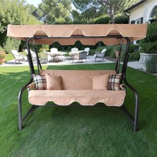 Kapella Lüks 3 Kişilik Bahçe Salıncağı Lüks Panama Kumaşlı Bej 4 Kırlentli 3 Kişilik Salıncak Büyük Salıncak