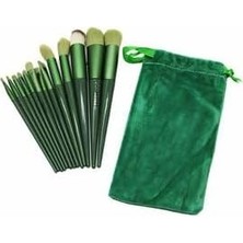 Emdeco 13 Parça Profesyonel Makyaj Fırça Seti, Yeşil Kadife Taşıma Çantalı, Kozmetik Uygulama Fırçaları