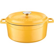 MiraLive Spring Serisi - Döküm Tencere, Yuvarlak, 28 Cm, Mat, Parlak Siyah Taban, Sarı
