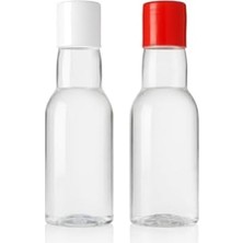 MiraLive 6 Adet 40 ml Kapaklı Plastik Şişe Seti | Tekrar Kullanılabilir, Seyahat Boyu Mini Içecek, Numune ve Sos Şişeleri (Beyaz & Kırmızı Kapaklı)