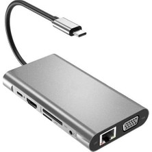 Emdeco FC31 Uyumlu TYPE-C™ Usb-C To 4* USB 3.0 4K 1080P Hd HDMI VGA Pd Aux Ses Sd Tf Kart 11IN1 Çevirici Hub Adaptör